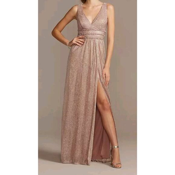 City Triangles Dresses & Skirts - City Triangles Metallic ALine Gown with Beaded Waist Bands Blush PROM WEDDING 13